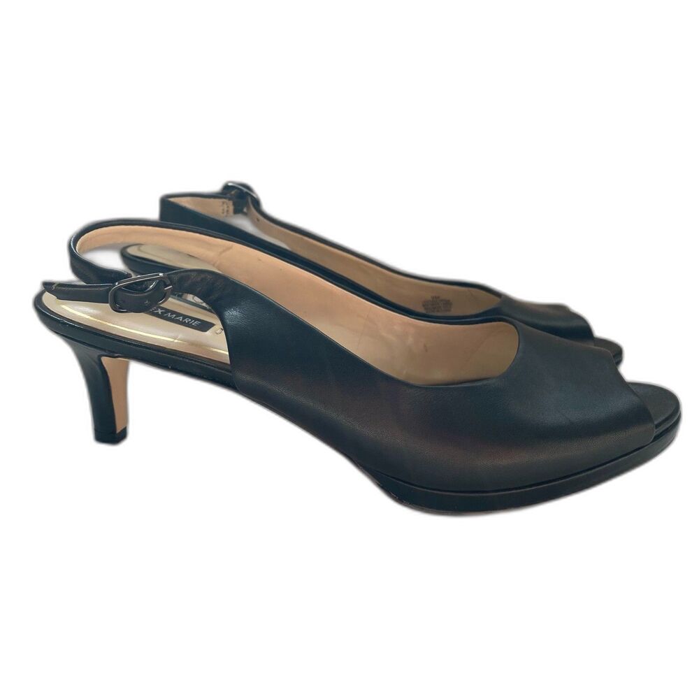 ALEX MARIE Black Leather Open Toe Adjustable Strap Slingback 2 1/2" Heel Size 9 - Picture 4 of 6